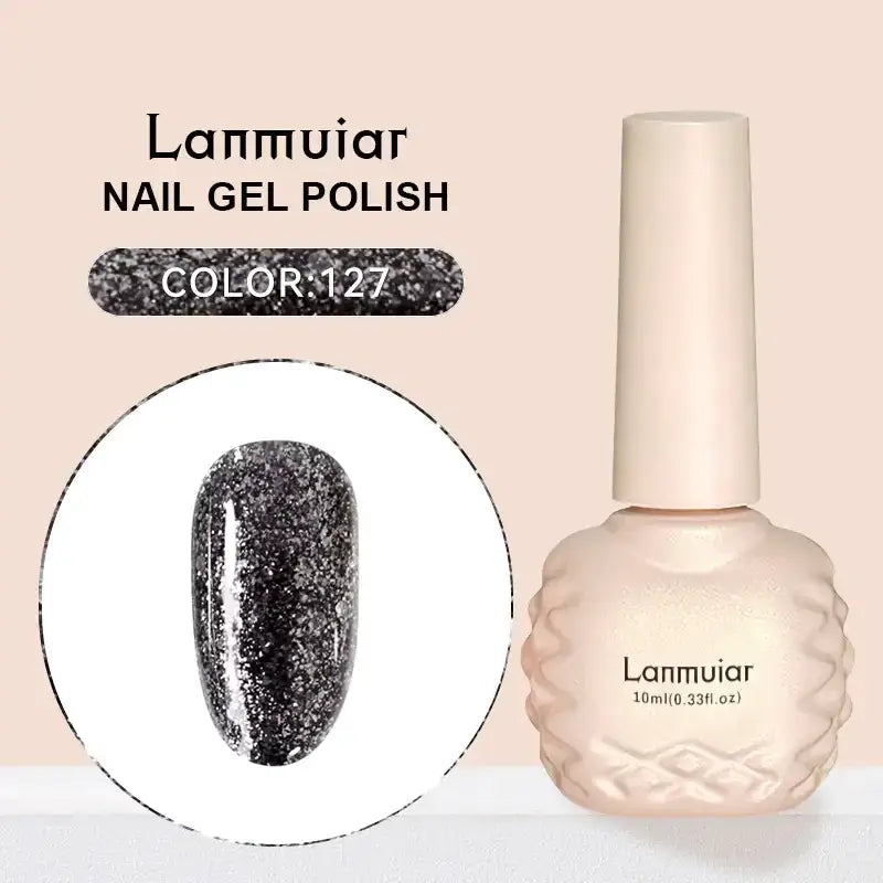 Lanmuiar nail gel polish in a 10ml bottle with a textured, pale pink body and matching cap.