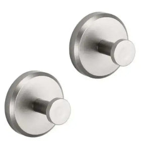 Stainless steel wall-mounted hooks with a sleek, circular design and polished finish.