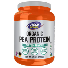 NOW Foods Sports Nutrition Certified Organic Pea Protein 15 Grams Unflavored Powder 1.5-Pound