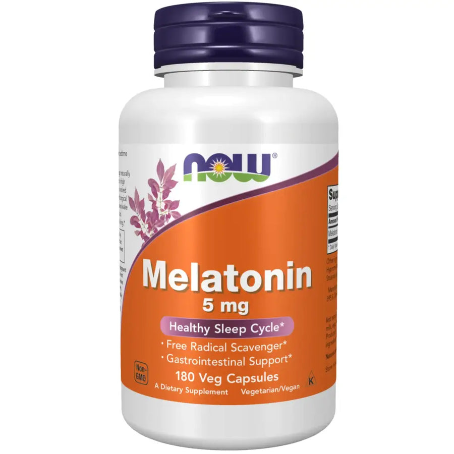 NOW Foods Supplements Melatonin 5 mg Free Radical Scavenger* Healthy Sleep Cycle* 180 Count (Pack of 1)