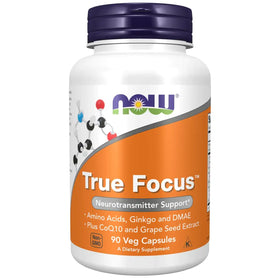 NOW Foods Supplements True Focus™ with Amino Acids Ginkgo DMAE + CoQ10 and Grape Seed Extract 90 Veg Capsules