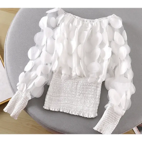 Off-Shoulder Waist-Tied Blouse with Puff Sleeves