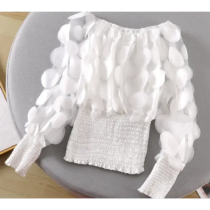 Off-Shoulder Waist-Tied Blouse with Puff Sleeves