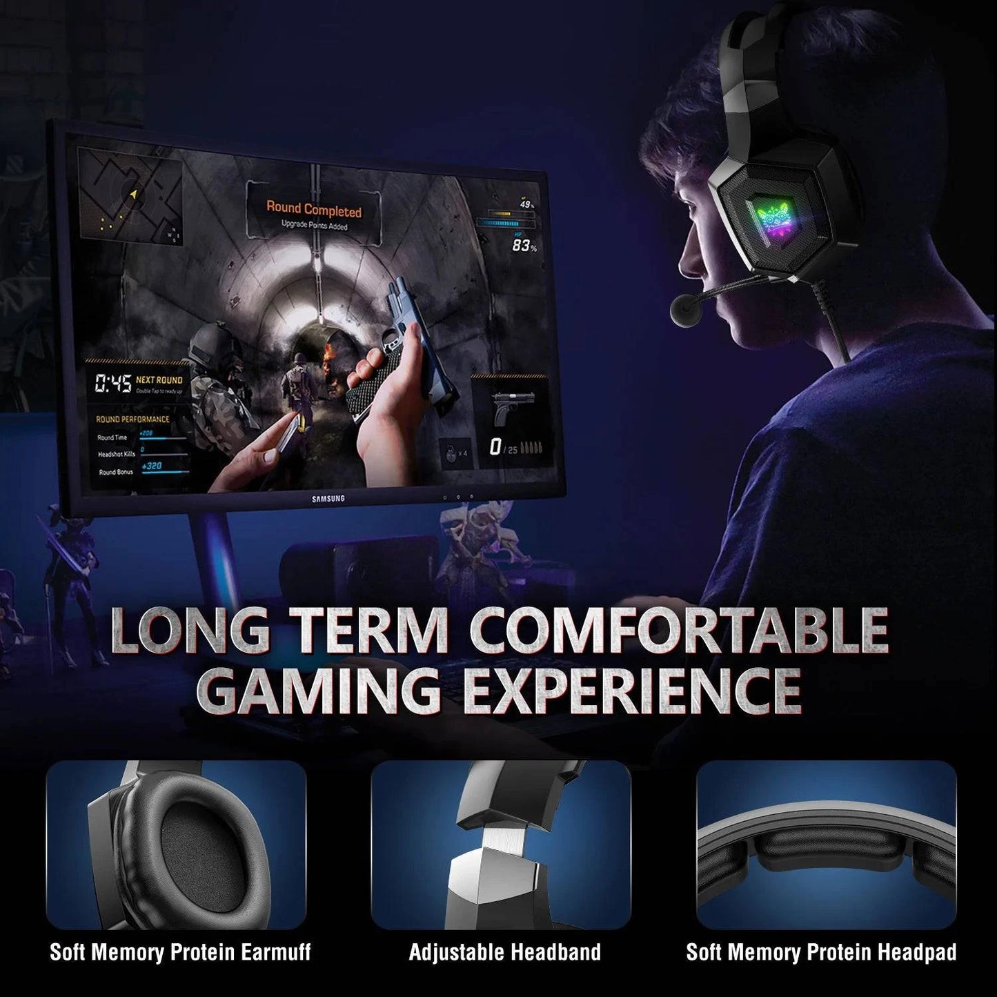 ONIKUMA™ K8 Gaming Headphones with Flexible HD Mic & RGB Light - Joomcy