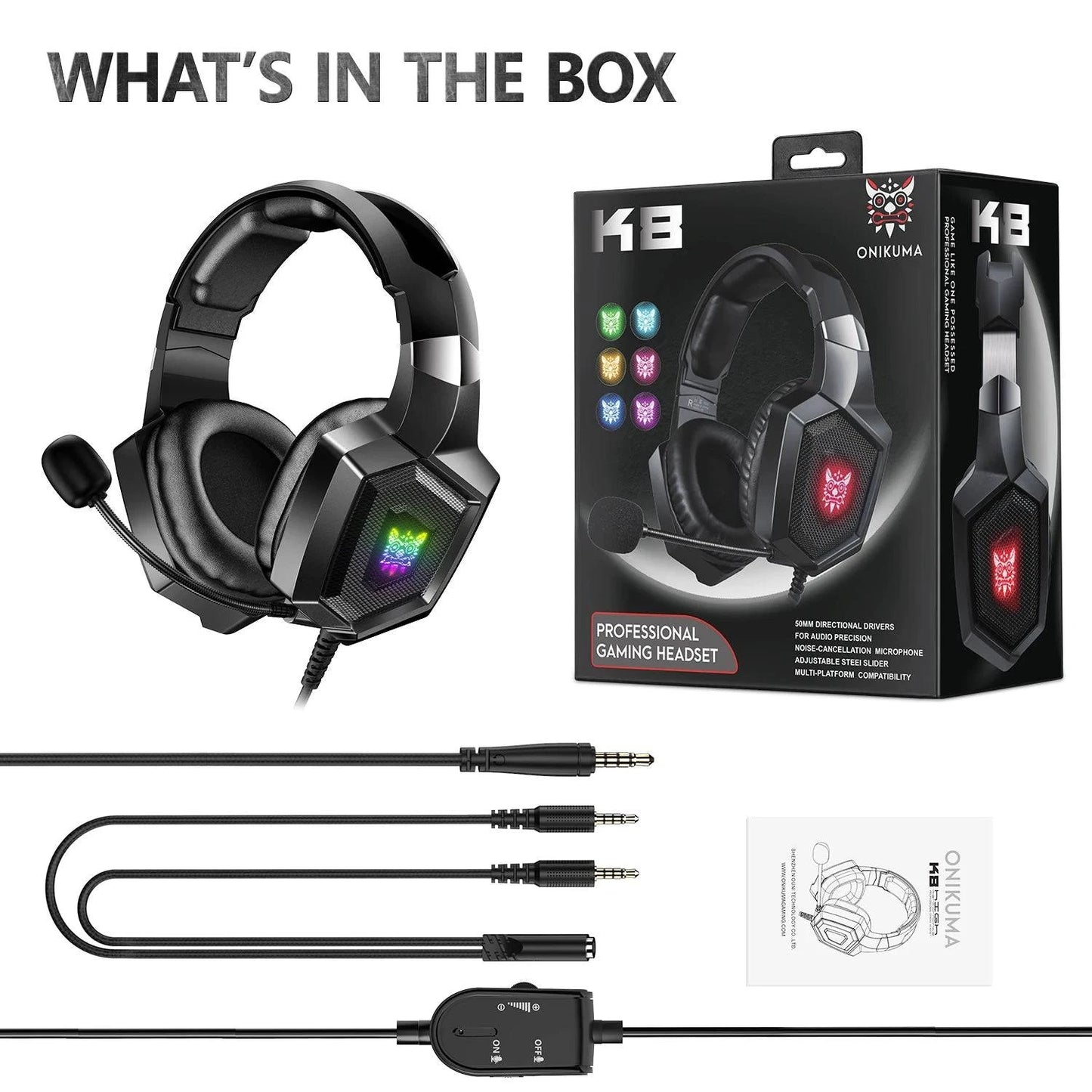 ONIKUMA™ K8 Gaming Headphones with Flexible HD Mic & RGB Light - Joomcy