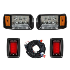 Black led work lights with amber side indicators and red rear reflectors, complete with wiring harness.