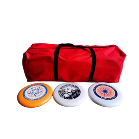 Red fabric carrying bag with black straps.