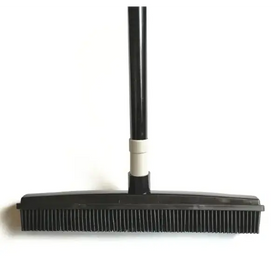 Black plastic squeegee with a long handle and dense, bristle-like rubber edge.