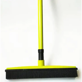 Bright yellow floor brush with a black rubber bristle head and a matching handle.