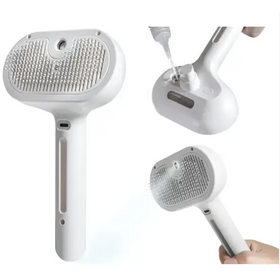 White handheld pet grooming tool with a textured, grid-like brush head and smooth plastic handle.