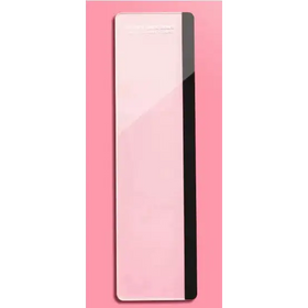 A sleek, rectangular pink and black cardholder with a glossy finish.