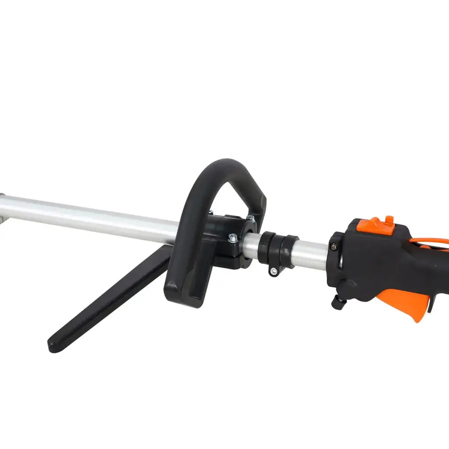 Black and orange handlebar with ergonomic grip for a handheld power tool.