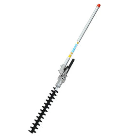 Silver and black hedge trimmer attachment with a long, slender shaft ending in an orange cap.