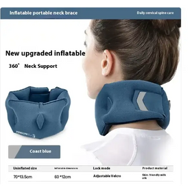 Coast blue inflatable portable neck brace with adjustable velcro and skin-friendly milk silk material.