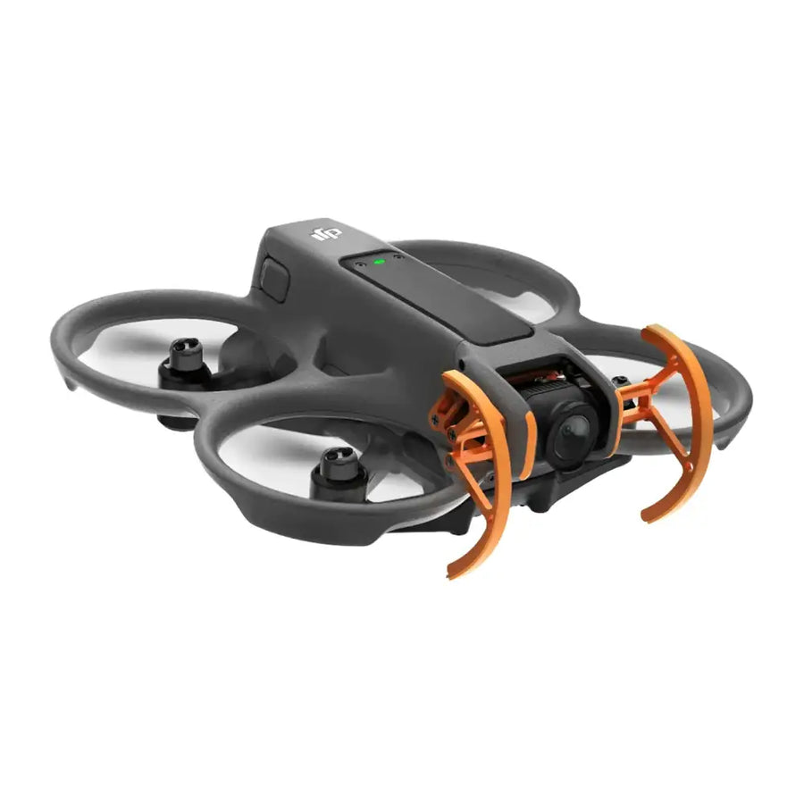 Black and orange dji mini 3 pro drone with a camera mounted on the front.