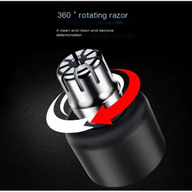Silver 360-degree rotating razor with a sleek, metallic head and black handle.