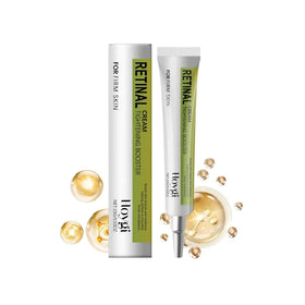 Silver and green hovai retinal tightening booster cream tube with a sleek, modern design.