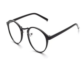 Black round-framed eyeglasses with a sleek, minimalist design.