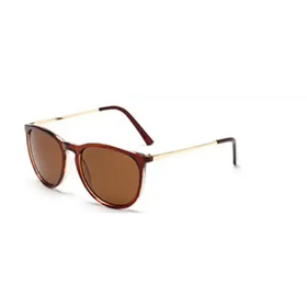 Brown tortoiseshell-framed sunglasses with gold-tone metal arms and brown gradient lenses.