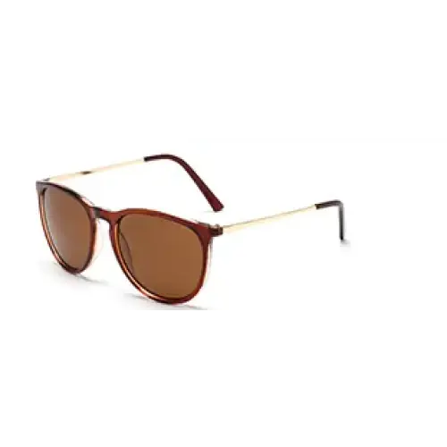 Brown tortoiseshell-framed sunglasses with gold-tone metal arms and brown gradient lenses.