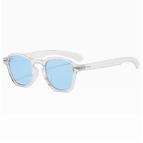 Clear-framed sunglasses with light blue lenses.