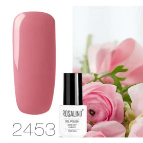 Rosalind 2453 gel polish in a sleek white bottle with black cap, showcasing a soft pink matte finish.