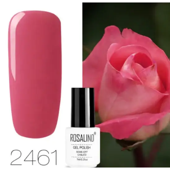 Rosalind 2461 gel polish in a sleek white bottle with black cap, showcasing a vibrant pink hue.