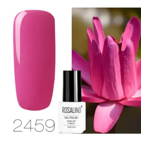 A vibrant fuchsia gel polish in a sleek white bottle with black cap, labeled ’rosalind’ and shade number 2459.