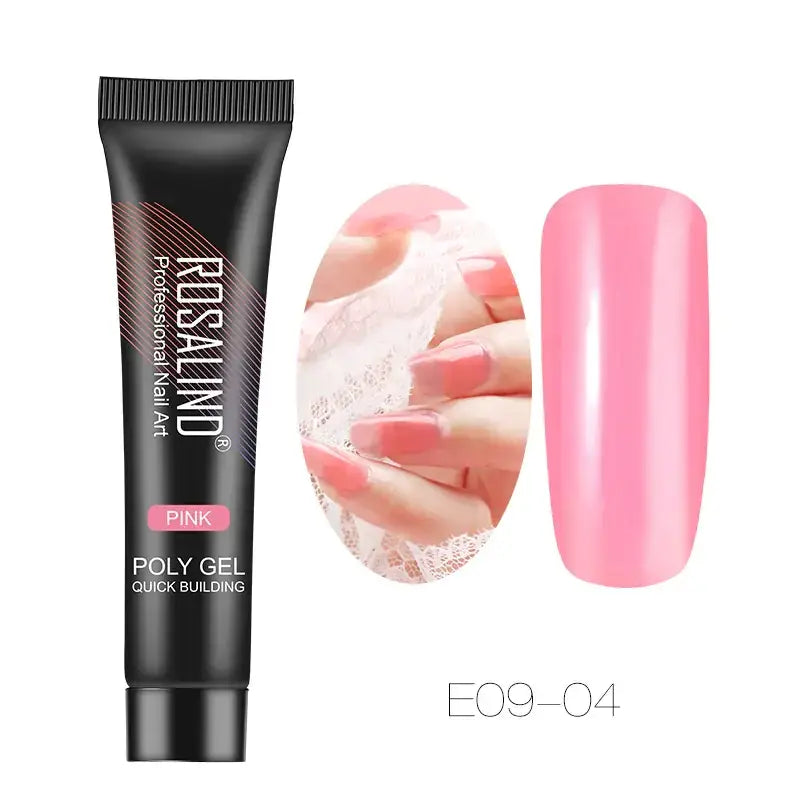 Black tube of rosalind professional nail art poly gel in pink, labeled as e09-04