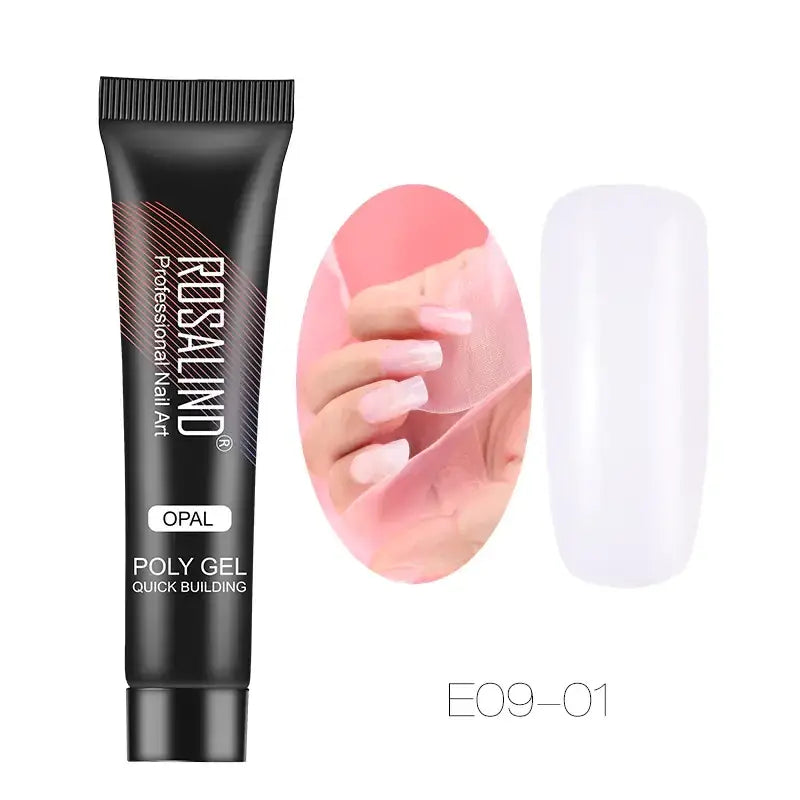 Black tube of rosalind professional nail art opal poly gel quick building nail polish in shade e09-01.