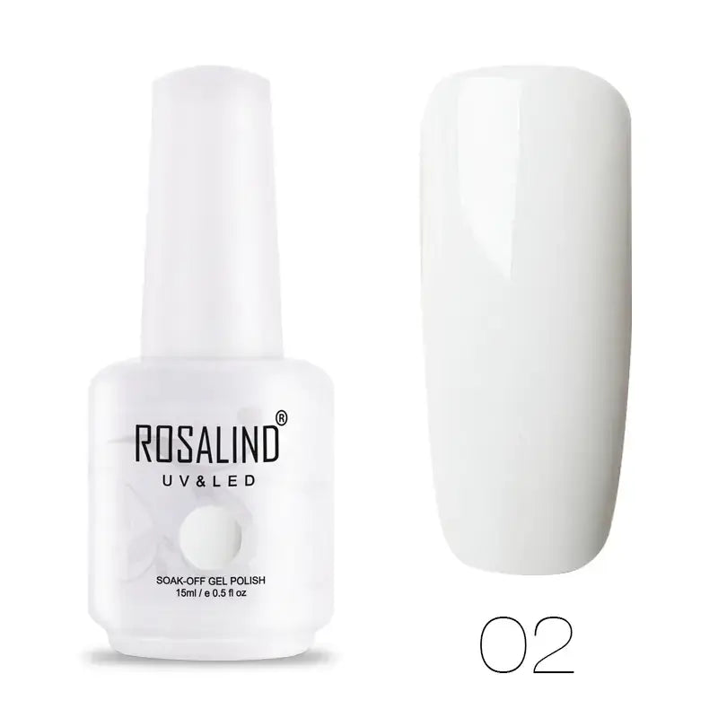 A sleek white bottle of rosalind uv&led soak-off gel polish, model 02.