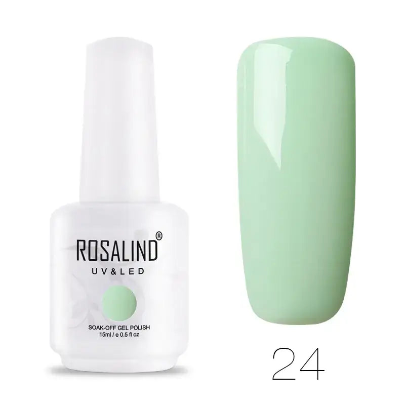 A sleek white bottle of rosalind uv & led soak-off gel polish, featuring a matte finish and labeled with the shade number 24.
