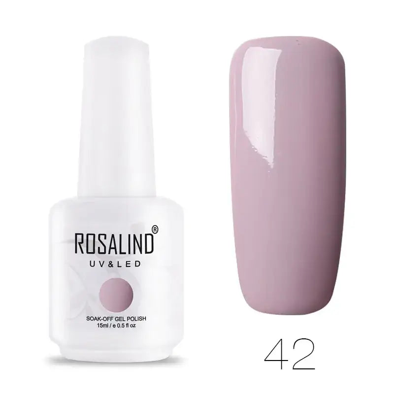 A sleek white bottle of rosalind uv & led soak-off gel polish, featuring a matte finish and labeled with the shade number 42.