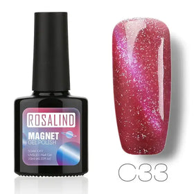 Rosalind magnet gel polish in shade c33, a vibrant pink with sparkling glitter finish.