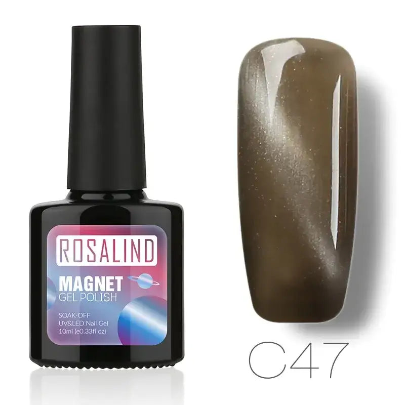 Rosalind magnet gel polish in shade c47, a sleek black bottle with a glossy finish and vibrant label design.