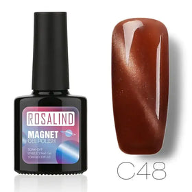 Rosalind magnet gel polish in shade c48, a rich brown with shimmering cat-eye effect.