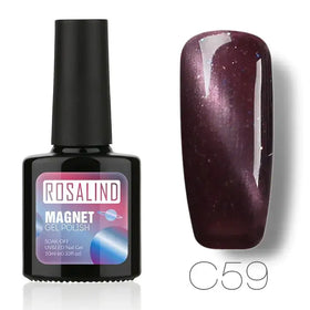 Rosalind magnet gel polish in shade c59, a deep purple with shimmering metallic flecks and magnetic properties.