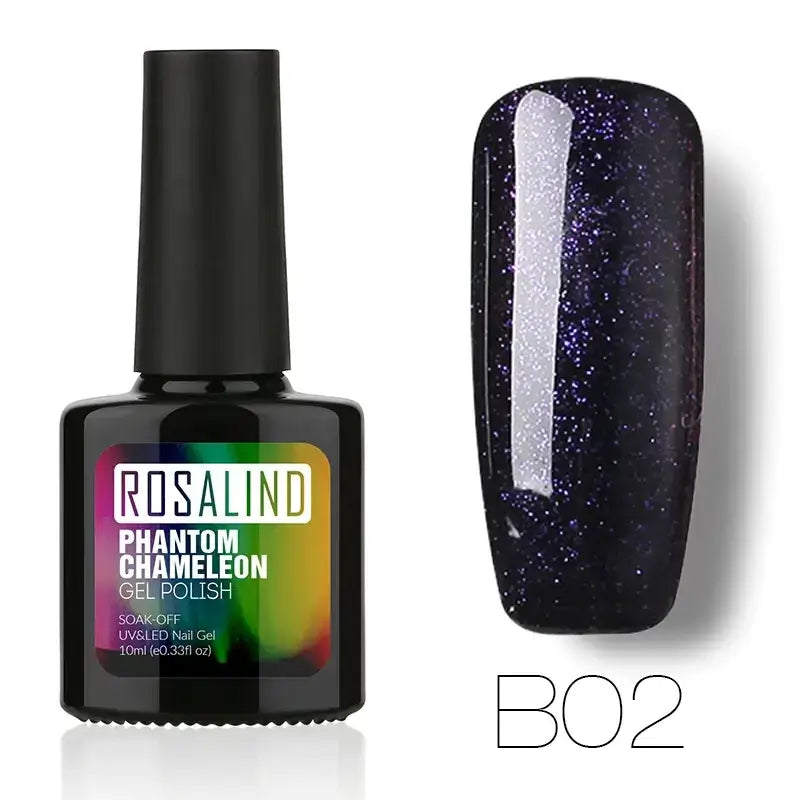 Black bottle of rosalind phantom chameleon gel polish, shade b02.