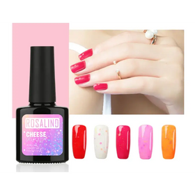 A black bottle of rosalind cheese gel polish with a holographic pink and purple label.