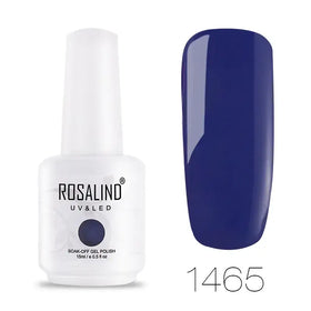 Rosalind uv & led soak-off gel polish in a white bottle, shade 1465, featuring a deep navy blue color with a glossy finish.