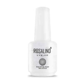 White rosalind uv & led soak-off gel polish bottle with a sleek, cylindrical design and a matching white cap.