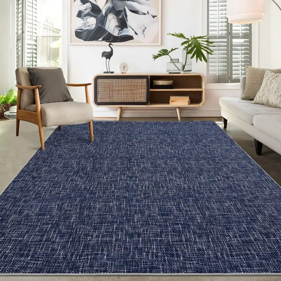 RUGSREAL Living Room Area Rug 9x12 Machine Washable Rug Non-Slip Stain Resistant Modern Abstract Area Rug Contemporary Accent Throw Floor Carpet for Dining Room Solid Area Rug for Home Office Blue