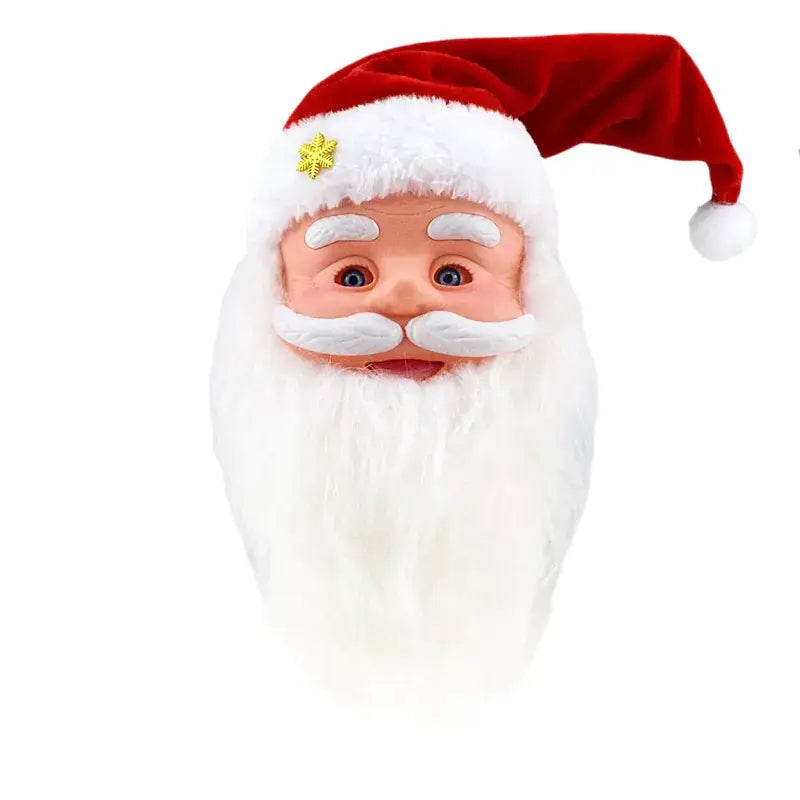 Red velvet santa hat with white fur trim and a gold snowflake emblem.