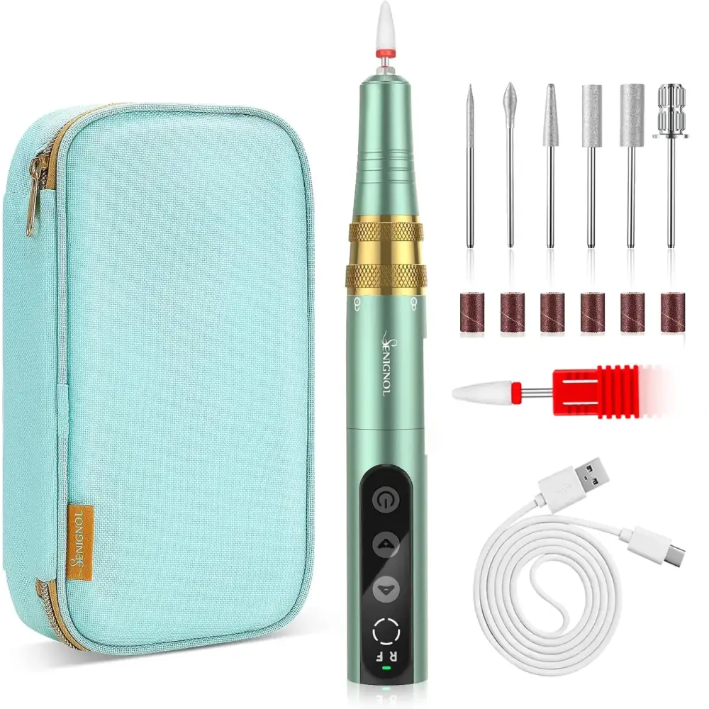 SENIGNOL Nail Drill Cordless Electric Nail File Kit for Gel Acrylic Nails 35000RPM Rechargeable E-File Nail Drill Machine with Bits and Storage Bag for Gel Nail Polish Home Salon