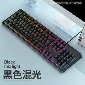 Black mechanical keyboard with vibrant, mixed-color rgb backlighting.