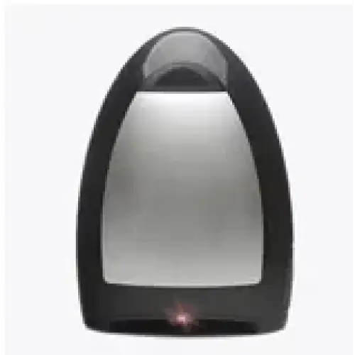 Black and silver egg-shaped device with a glossy finish.