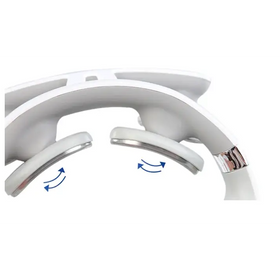 White plastic neck massager with silver metallic accents and curved, adjustable massage head segments.