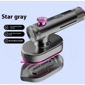 Star gray dry and wet double iron with a sleek metallic body, vibrant pink accents on the handle and water tank lid.