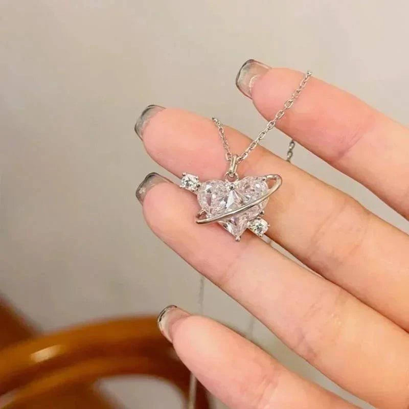 StoneHeart™ Silver Necklaces for Women with Heart-shaped Zircon Pink Crystal - Joomcy
