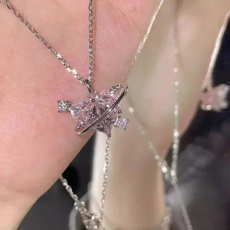 StoneHeart™ Silver Necklaces for Women with Heart-shaped Zircon Pink Crystal - Joomcy